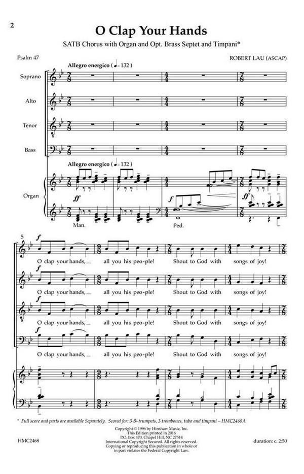 Robert Lau, O Clap Your Hands&nbsp;&nbsp;SATB&nbsp;&nbsp;Chorpartitur