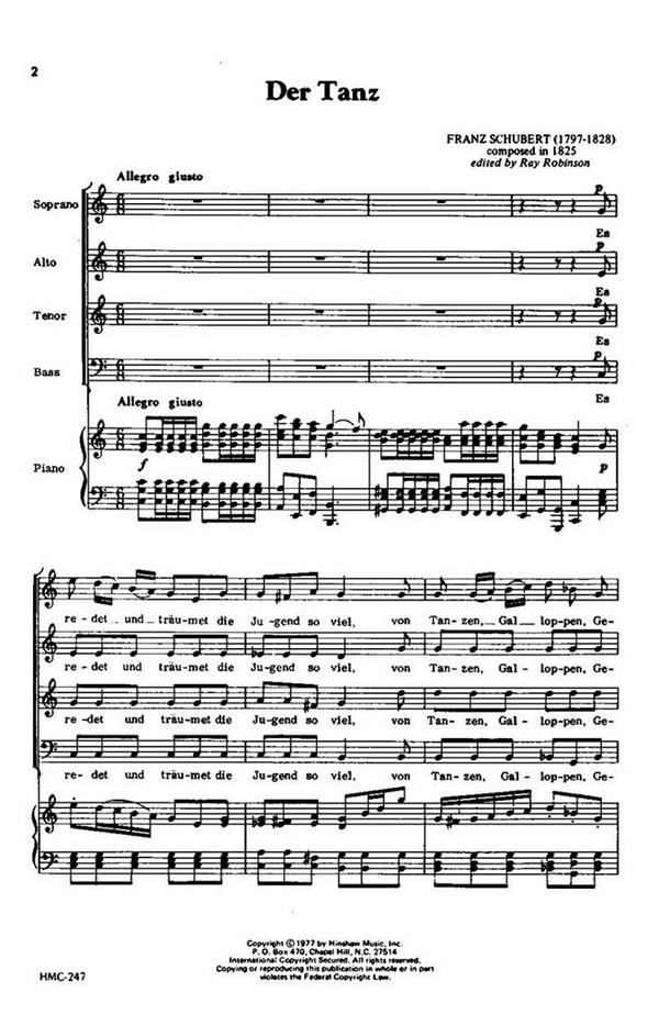 Franz Schubert, Der Tanz&nbsp;&nbsp;SATB&nbsp;&nbsp;Chorpartitur