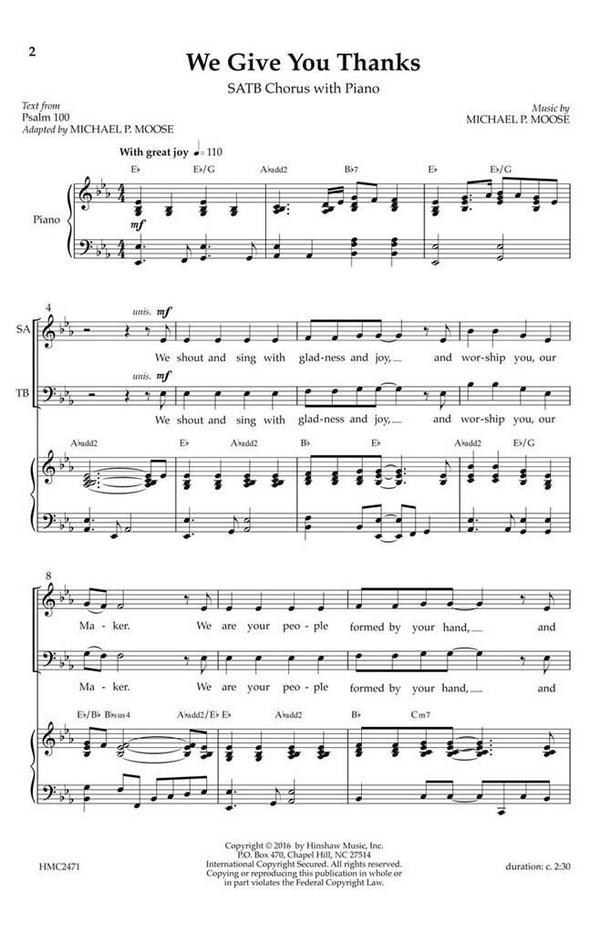 Michael P. Moose, We Give You Thanks&nbsp;&nbsp;SATB&nbsp;&nbsp;Chorpartitur