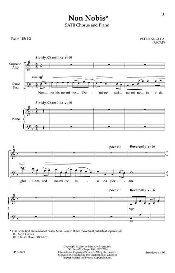 Peter Anglea, Non Nobis&nbsp;&nbsp;SATB&nbsp;&nbsp;Chorpartitur