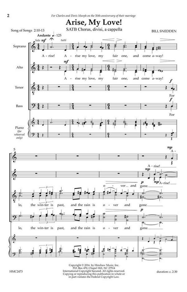 Bill Snedden, Arise, My Love&nbsp;&nbsp;SATB Divisi a Cappella&nbsp;&nbsp;Chorpartitur