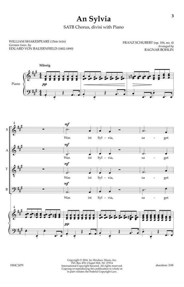 Franz Schubert, An Sylvia&nbsp;&nbsp;SATB&nbsp;&nbsp;Chorpartitur