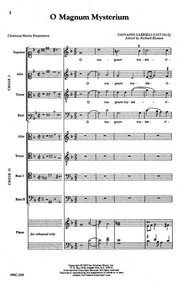 Giovanni Gabrieli, O Magnum Mysterium&nbsp;&nbsp;SATB - ATBB Double, a Cappella&nbsp;&nbsp;Chorpartitur