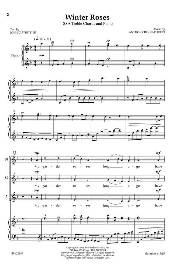 Anthony Bernarducci, Winter Roses  SSA  Chorpartitur