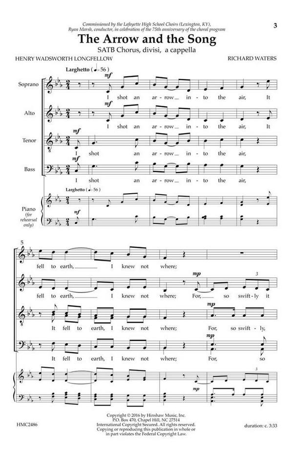 Richard Waters, The Arrow and the Song&nbsp;&nbsp;SATB Divisi a Cappella&nbsp;&nbsp;Chorpartitur