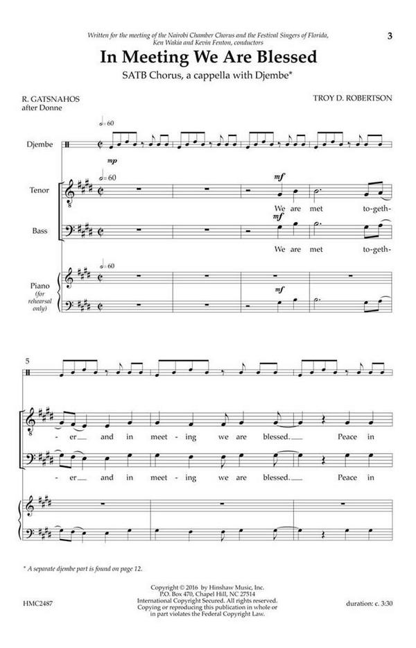 Troy D. Robertson, In Meeting We Are Blessed&nbsp;&nbsp;SATB a Cappella&nbsp;&nbsp;Chorpartitur