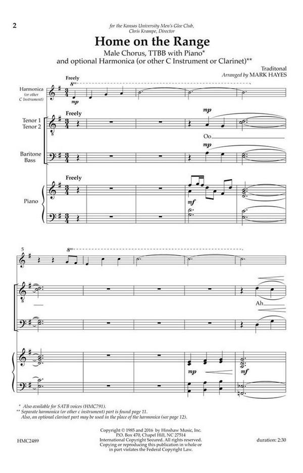 Home on the Range&nbsp;&nbsp;TTBB&nbsp;&nbsp;Chorpartitur