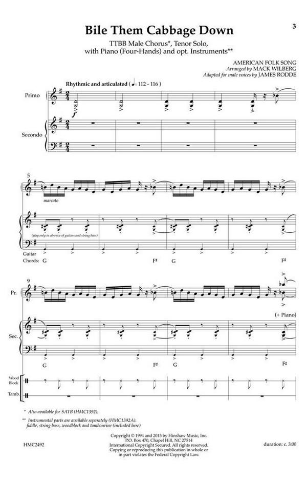 Bile Them Cabbage Down&nbsp;&nbsp;TTBB&nbsp;&nbsp;Chorpartitur