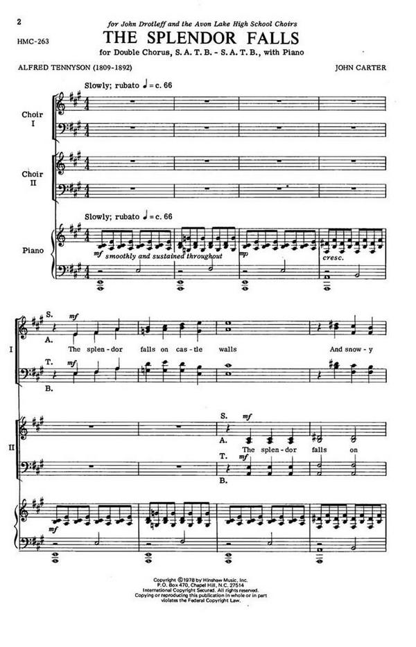 John Carter, The Splendor Falls&nbsp;&nbsp;SATB - Double, Piano&nbsp;&nbsp;Chorpartitur