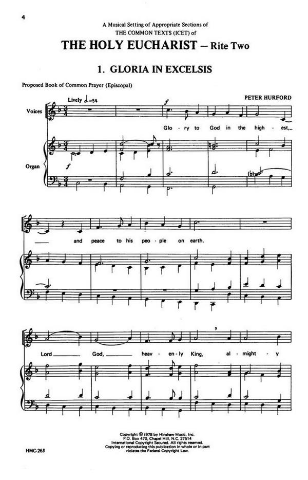 Peter Hurford, The Holy Eucharist Rite Two&nbsp;&nbsp;Congregation, Organ&nbsp;&nbsp;Chorpartitur