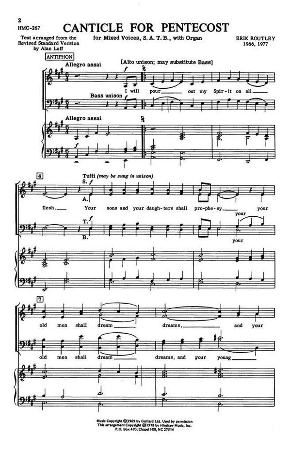 Erik Routley, Two For Pentecost&nbsp;&nbsp;SATB and Organ&nbsp;&nbsp;Chorpartitur
