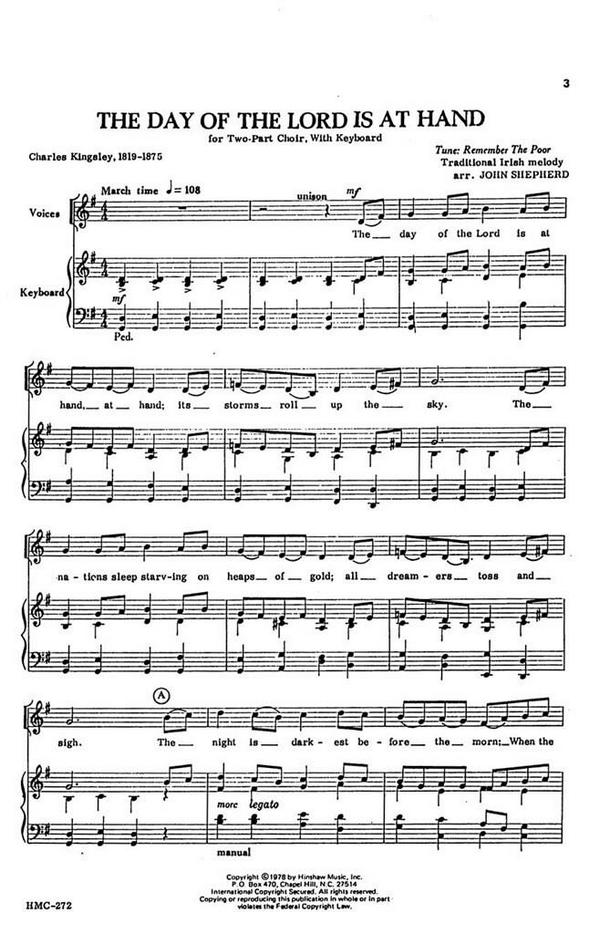The Day Of The Lord Is At Hand&nbsp;&nbsp;2-Part Choir and Keyboard&nbsp;&nbsp;Chorpartitur