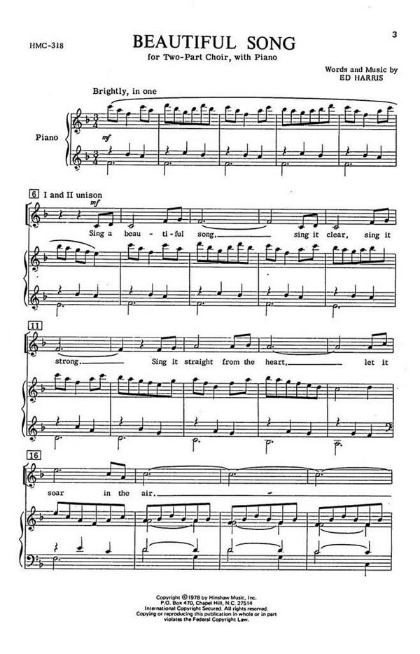 Ed Harris, Beautiful Song&nbsp;&nbsp;2-Part Choir and Piano&nbsp;&nbsp;Chorpartitur