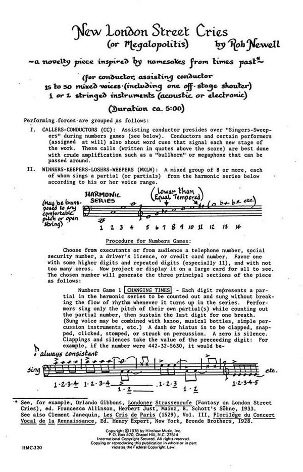 Rob Newell, New London Street Cries&nbsp;&nbsp;Gemischter Chor&nbsp;&nbsp;Chorpartitur