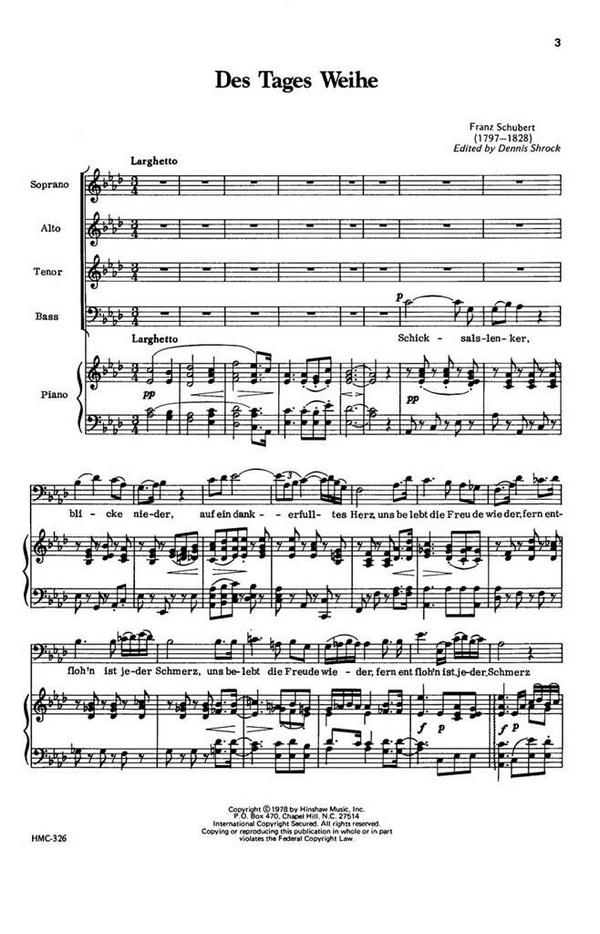 Franz Schubert, Des Tages Weihe&nbsp;&nbsp;SATB, Piano&nbsp;&nbsp;Chorpartitur