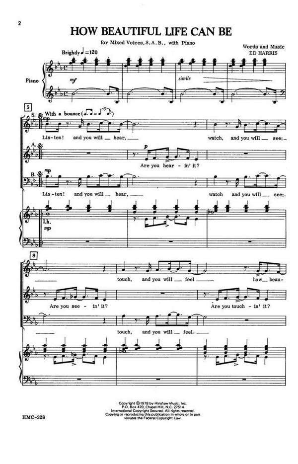 Ed Harris, How Beautiful Life Can Be&nbsp;&nbsp;SAB, Piano&nbsp;&nbsp;Chorpartitur