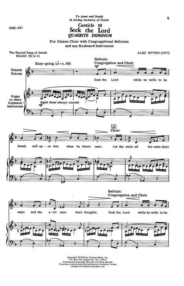 Alec Wyton, Seek The Lord  Unison with Congregation, Keyboard  Chorpartitur