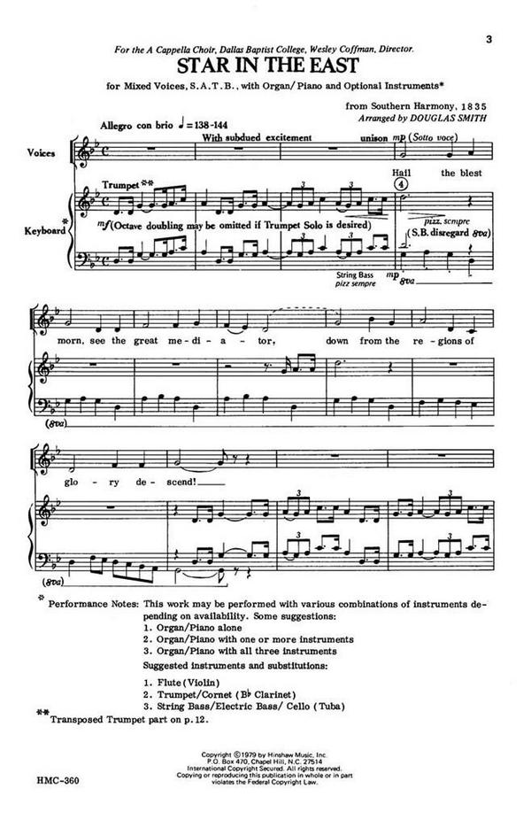 Star In The East (From Southern Harmony, 1835)&nbsp;&nbsp;SATB, Piano&nbsp;&nbsp;Chorpartitur