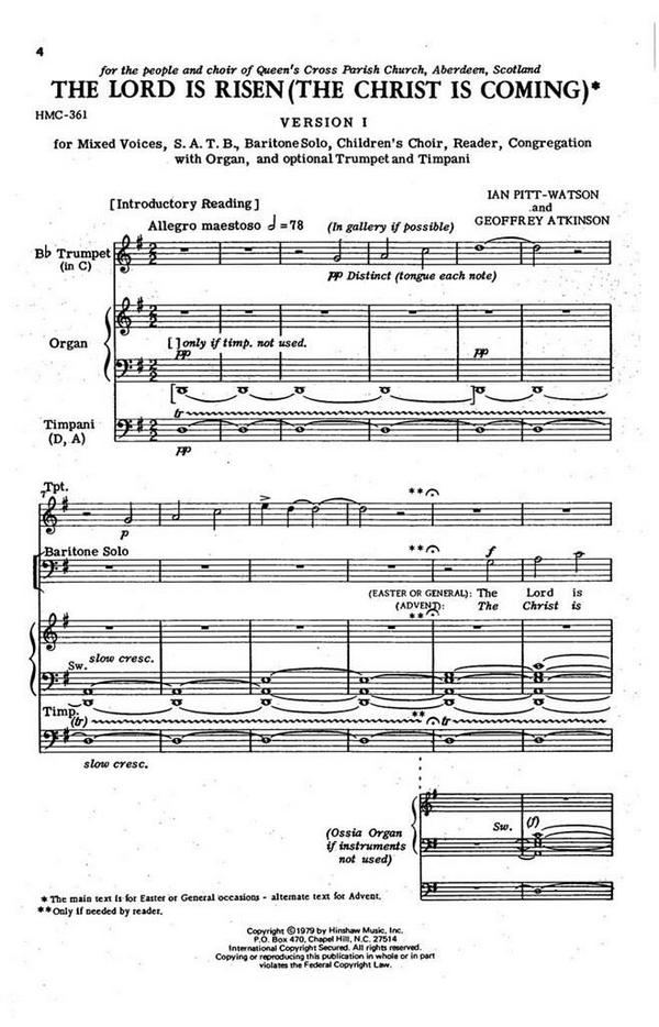 Ian Pitt-Watson, The Lord Is Risen (The Christ Is Coming)&nbsp;&nbsp;Gemischter Chor&nbsp;&nbsp;Chorpartitur