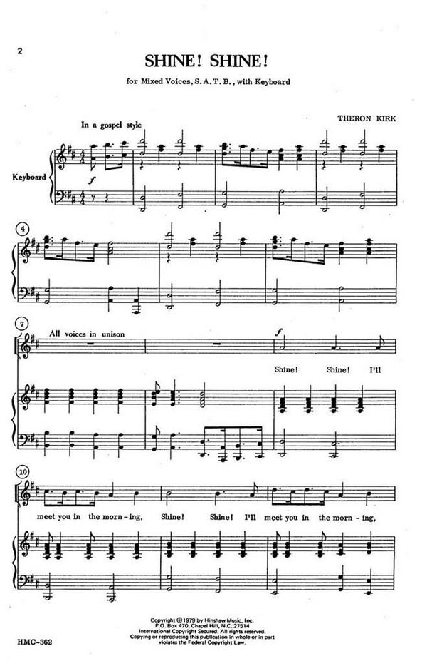 Theron Kirk, Shine! Shine!&nbsp;&nbsp;SATB and Keyboard&nbsp;&nbsp;Chorpartitur