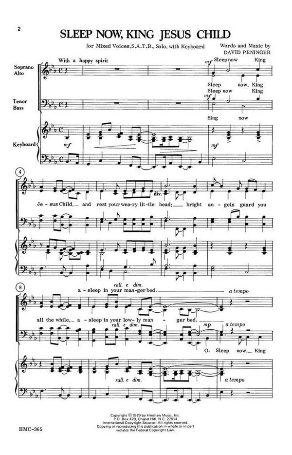 David Peninger, Sleep Now, King Jesus Child&nbsp;&nbsp;SATB, Solo, Keyboard&nbsp;&nbsp;Chorpartitur