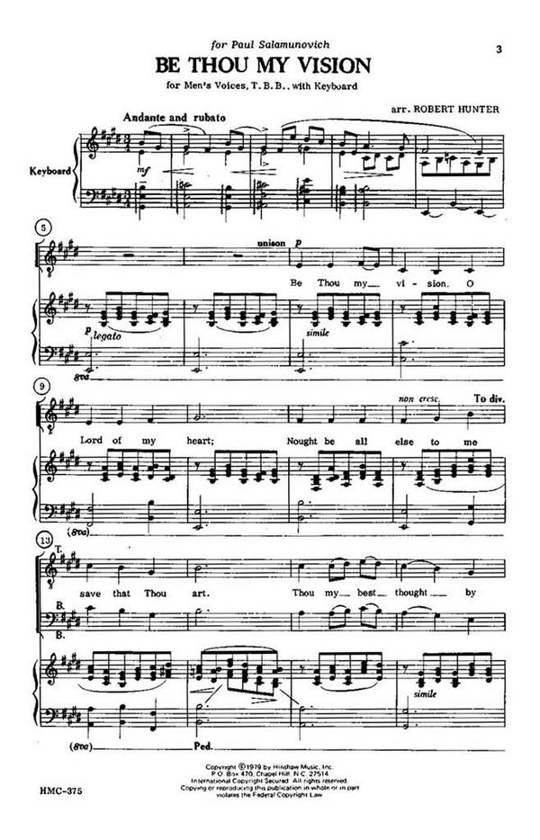 Be Thou My Vision&nbsp;&nbsp;TBB, Keyboard&nbsp;&nbsp;Chorpartitur