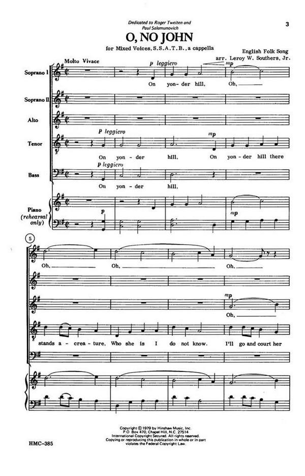 O, No John&nbsp;&nbsp;SSATB a Cappella&nbsp;&nbsp;Chorpartitur