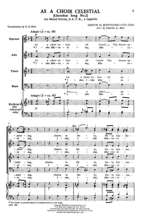 Dmitry Stepanovych Bortniansky, As A Choir Celestial&nbsp;&nbsp;SATB a Cappella&nbsp;&nbsp;Chorpartitur