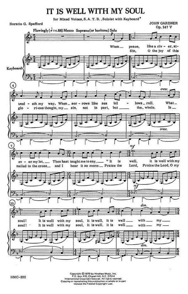 John Gardner, It Is Well With My Soul&nbsp;&nbsp;SATB and Keyboard&nbsp;&nbsp;Chorpartitur