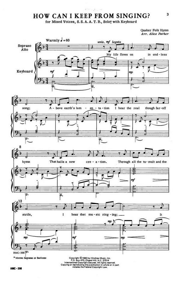 Robert Lowry, How Can I Keep From Singing?&nbsp;&nbsp;SSAATB with Solo, Keyboard&nbsp;&nbsp;Chorpartitur