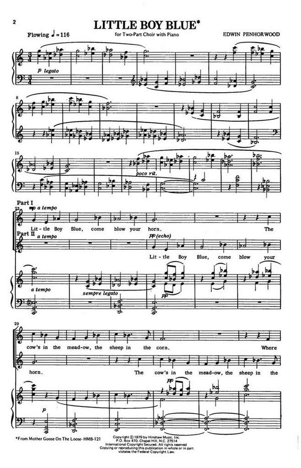 Edwin Penhorwood, Little Boy Blue&nbsp;&nbsp;2-Part Choir and Piano&nbsp;&nbsp;Chorpartitur