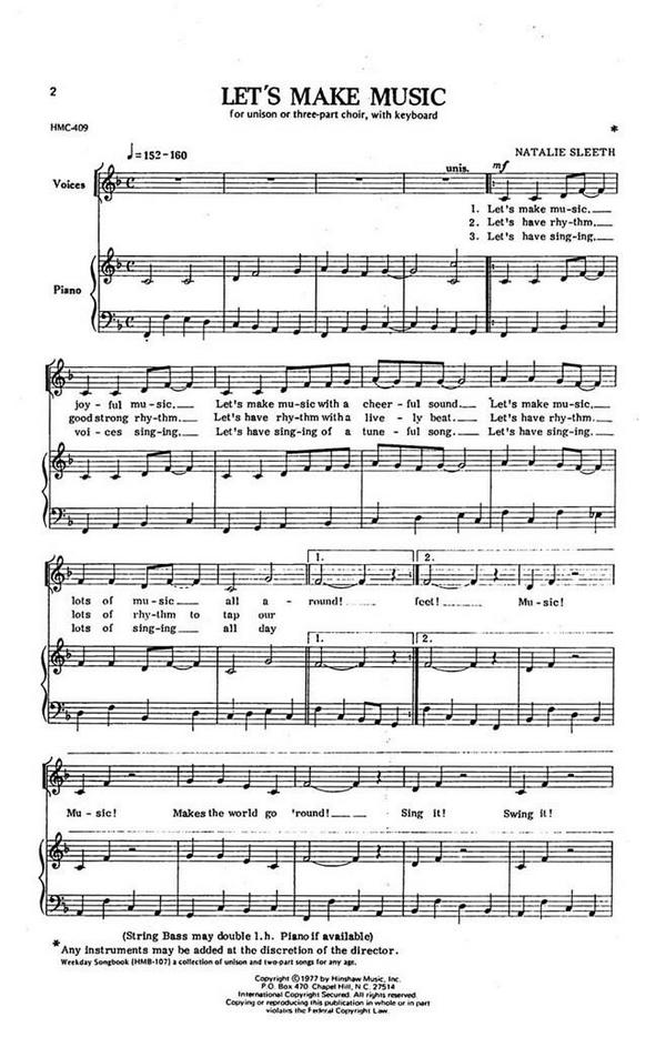 Natalie Sleeth, Let's Make Music&nbsp;&nbsp;Unison or 3PT, Keyboard&nbsp;&nbsp;Chorpartitur