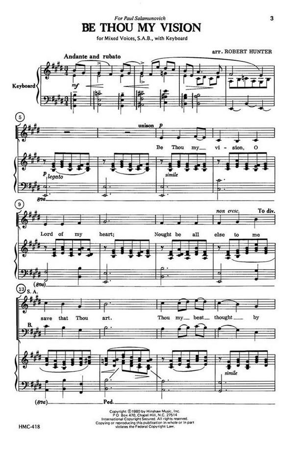 Be Thou My Vision&nbsp;&nbsp;SAB and Keyboard&nbsp;&nbsp;Chorpartitur