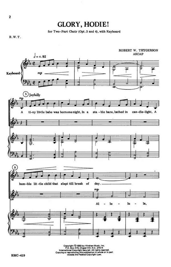Robert Thygerson, Glory, Hodie!&nbsp;&nbsp;2-Part, Optional 3 and 4, Keyboard&nbsp;&nbsp;Chorpartitur