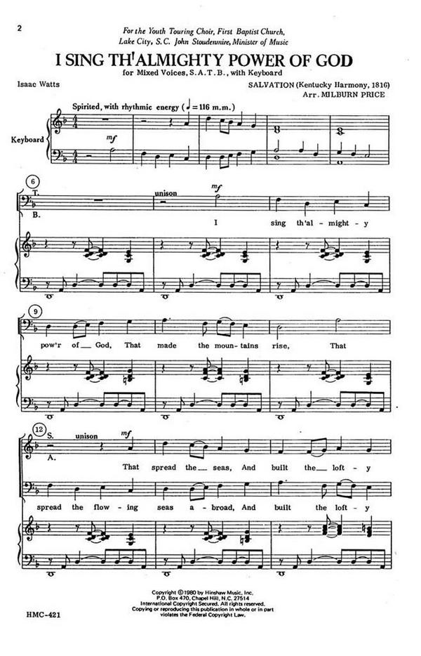 I Sing Th' Almighty Power Of God&nbsp;&nbsp;SATB and Keyboard&nbsp;&nbsp;Chorpartitur