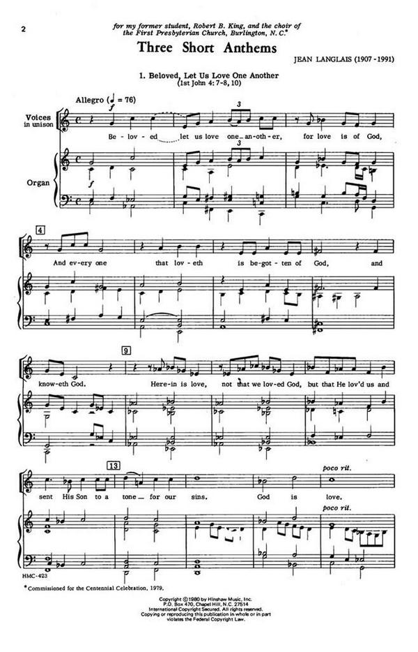 Three Short Anthems&nbsp;&nbsp;for mixed choir and organ&nbsp;&nbsp;choral score