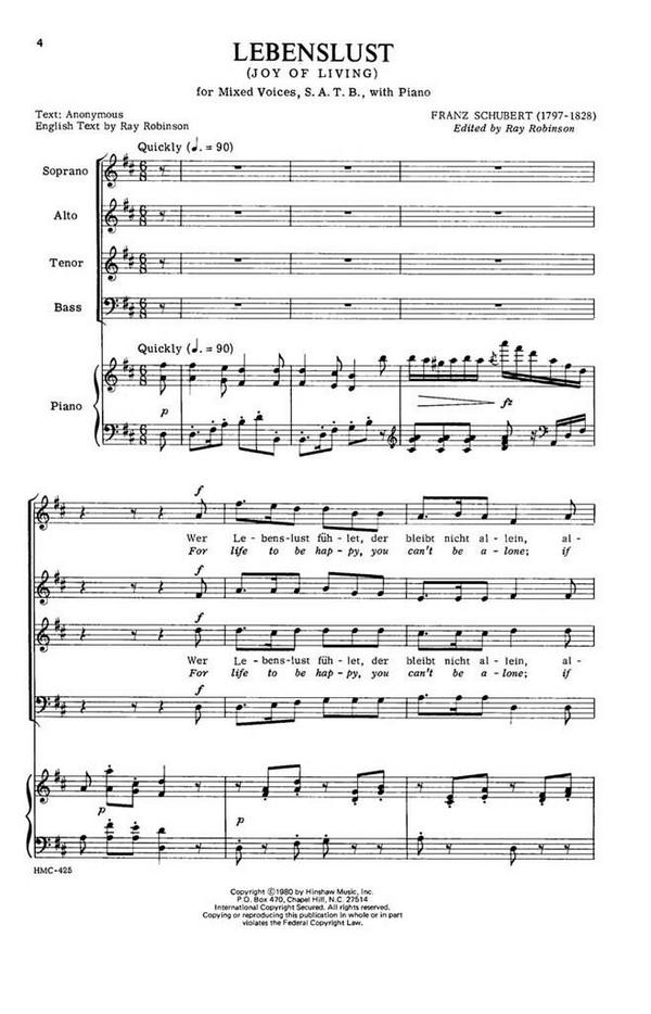 Franz Schubert, Lebenslust&nbsp;&nbsp;SATB, Piano&nbsp;&nbsp;Chorpartitur