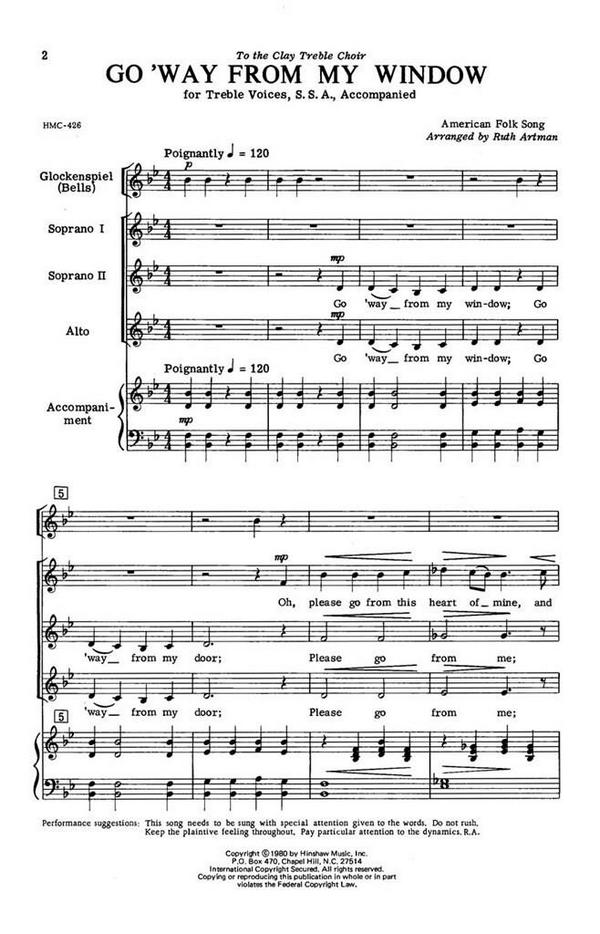 Go 'way From My Window&nbsp;&nbsp;SSA, Keyboard&nbsp;&nbsp;Chorpartitur