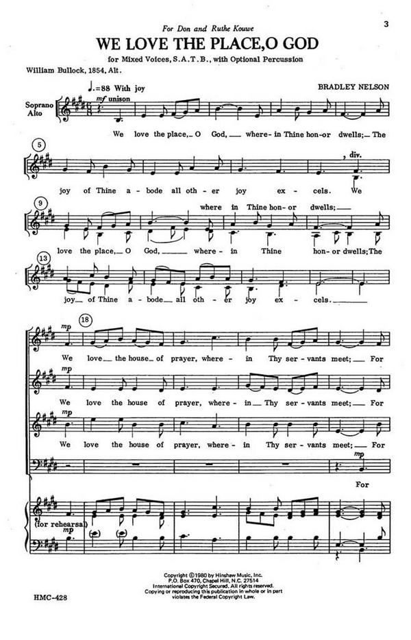Bradley Nelson, We Love The Place&nbsp;&nbsp;SATB&nbsp;&nbsp;Chorpartitur