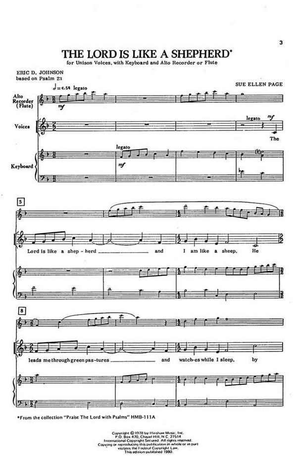 Sue Ellen Page, The Lord Is Like A Shepherd&nbsp;&nbsp;Unison, Keyboard&nbsp;&nbsp;Chorpartitur