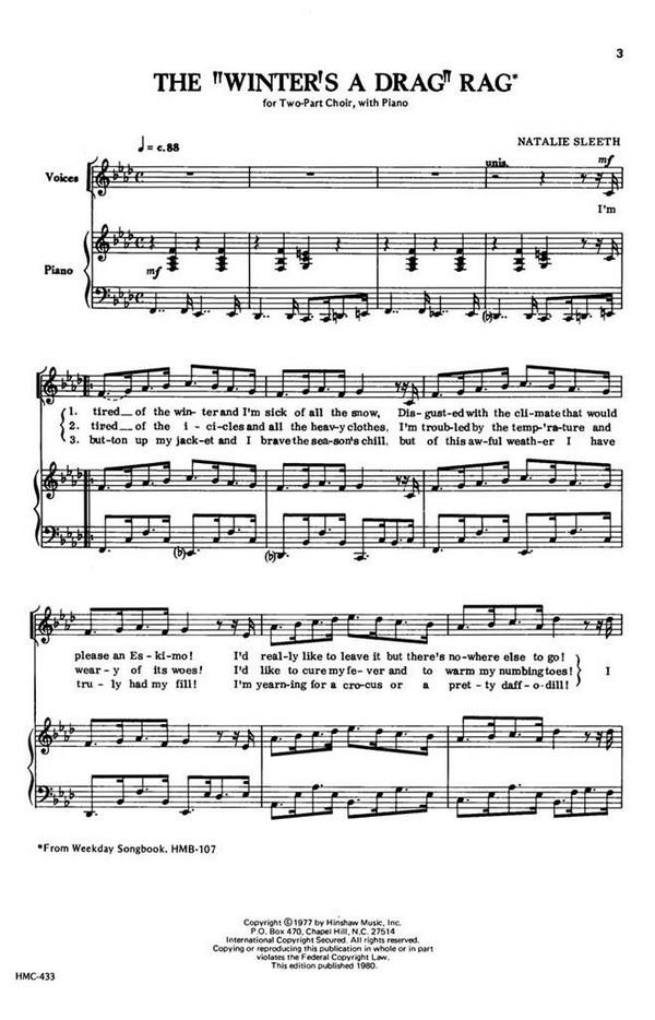 Natalie Sleeth, The Winter's A Drag Rag&nbsp;&nbsp;2-Part Choir and Piano&nbsp;&nbsp;Chorpartitur