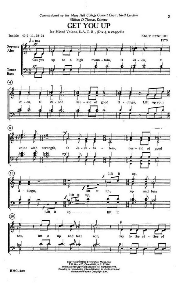 Knut Nystedt, Get You Up&nbsp;&nbsp;SATB Divisi a Cappella&nbsp;&nbsp;Chorpartitur