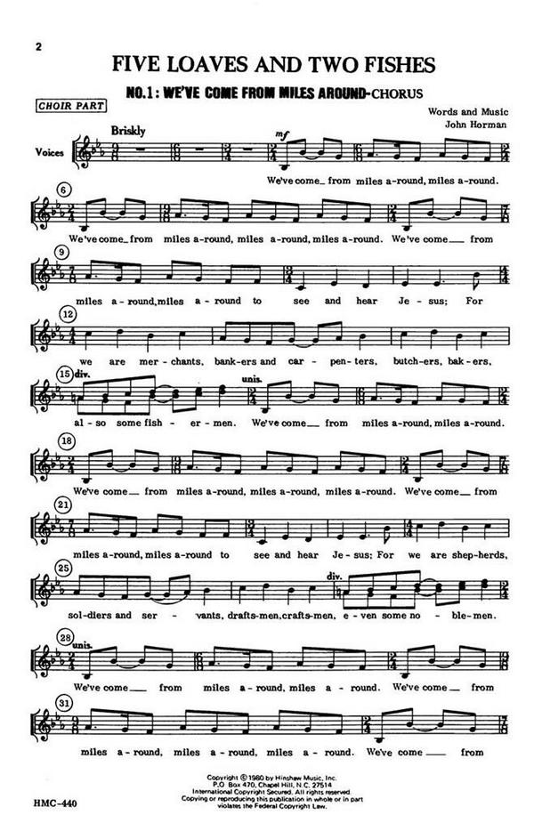 John Horman, Five Loaves And Two Fishes-Choral Part Only&nbsp;&nbsp;Unison&nbsp;&nbsp;Chorpartitur