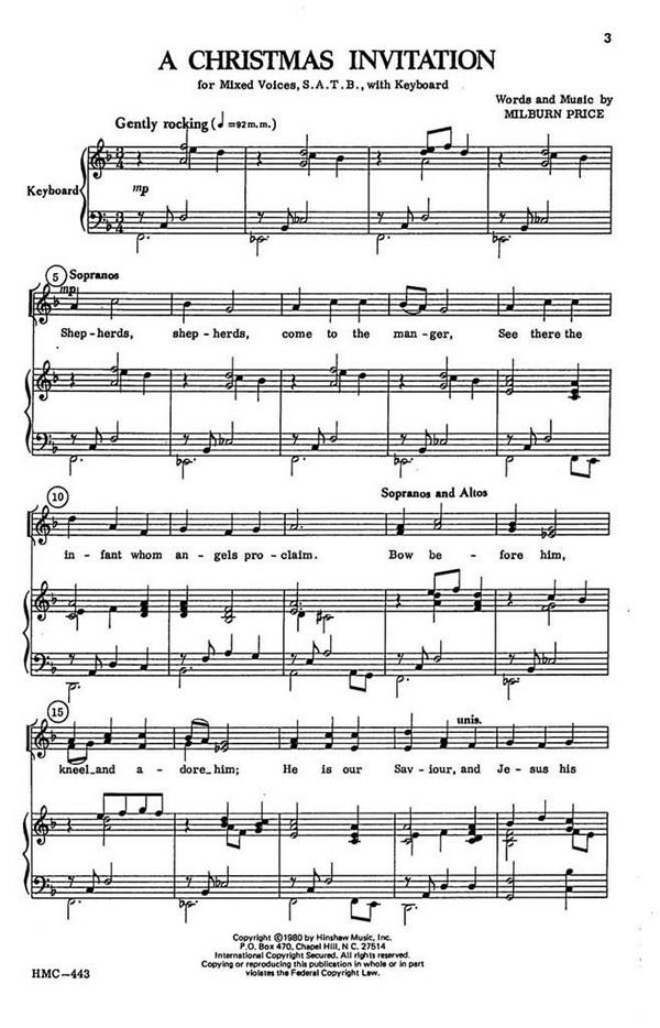 Milburn Price, A Christmas Invitation&nbsp;&nbsp;SATB and Keyboard&nbsp;&nbsp;Chorpartitur