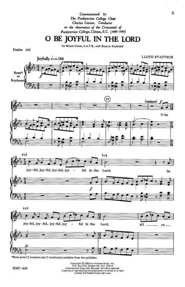 Lloyd Pfautsch, O Be Joyful In The Lord&nbsp;&nbsp;SATB and Keyboard&nbsp;&nbsp;Chorpartitur
