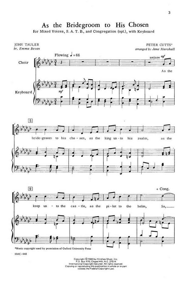 Peter Cutts, As The Bridegroom To His Chosen&nbsp;&nbsp;SATB Optional Congregation, Keyboard&nbsp;&nbsp;Chorpartitur