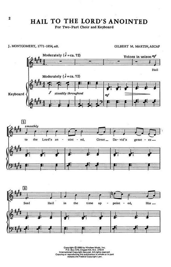 Gilbert Martin, Hail To The Lord's Anointed&nbsp;&nbsp;2-Part Choir and Keyboard&nbsp;&nbsp;Chorpartitur