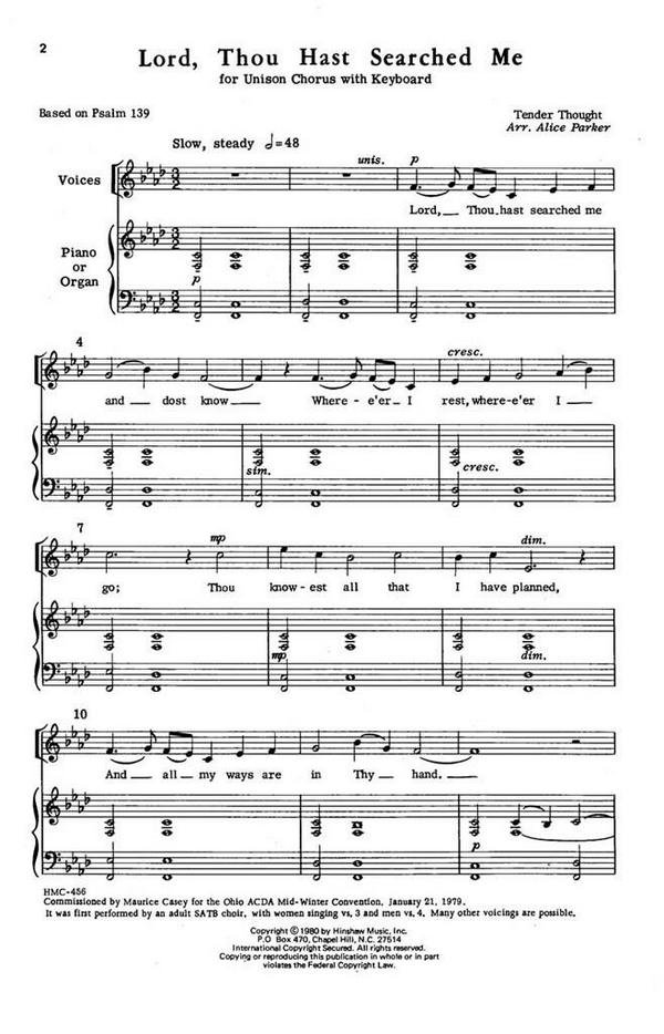 Lord, Thou Hast Searched Me&nbsp;&nbsp;Unison, Keyboard&nbsp;&nbsp;Chorpartitur