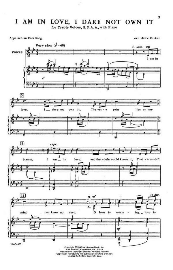 I Am In Love, I Dare Not Own It&nbsp;&nbsp;SSAA, Piano&nbsp;&nbsp;Chorpartitur