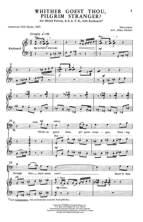 Whither Goest Thou, Pilgrim Stranger?&nbsp;&nbsp;SSAAB, Keyboard&nbsp;&nbsp;Chorpartitur